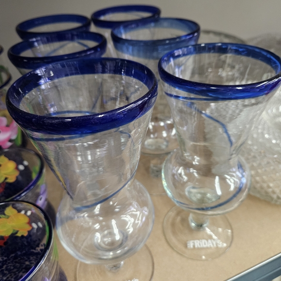 Blue Rimmed Glass Goblets - Picture 4 of 4